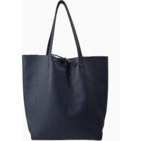 Heather Italian Leather Tote Bag - Navy Blue, Pebbled