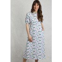 Weird Fish Women's Everly LivaEco Printed Viscose Dress in Mid Blue | Size: 14