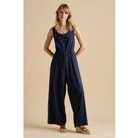Brakeburn Women's Embroidery Drawstring Tie Jumpsuit in Navy | Size: 8