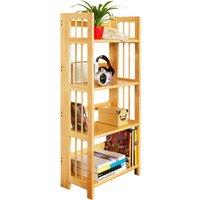 Orsina 4 Tier Folding Shelf In Tropical Hevea Wood, Foldable Bookshelf With Slatted Frame, Collapsible Shelf Unit in Natural