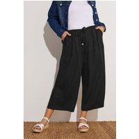 Yours Women's Cropped Wide Leg Linen Trousers in Black | Size: 26-28