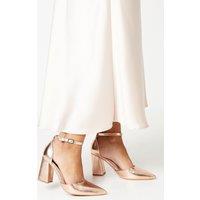 Dorothy Perkins Women's Blanche Ankle Strap Pointed High Block Heel Court Shoes in Rose Gold | Size: 4