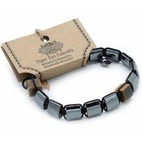 KDMD Women's Magnetic Hematite Shamballa Bracelet - Tiger Eye Cuboids in Black