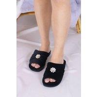 Pretty You London Women's Faye Slider Slippers in Dark Grey | Size: 7-8