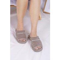 Pretty You London Women's Frankie Slider Slippers in Taupe | Size: 3-4