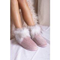 Pretty You London Women's Giselle Boot Slippers in Pink | Size: 7-8
