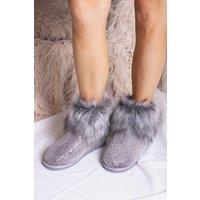 Pretty You London Women's Giselle Boot Slippers in Grey | Size: 3-4