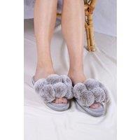 Pretty You London Women's Dolly Slider Slippers in Grey | Size: 3-4