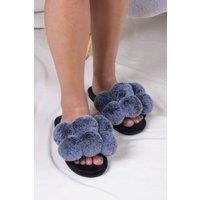 Pretty You London Women's Dolly Slider Slippers in Black | Size: 3-4
