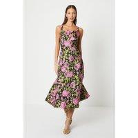 Wide Strap Jacquard Midi Dress