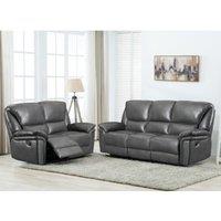 Boston Grey Leather Large Sofa Suite Manual Reclining Sofa Set 3 + 2 Seater Sofas