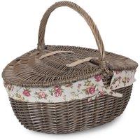 Red Hamper Wicker Antique Wash Finish Lined Oval Picnic Basket in Red