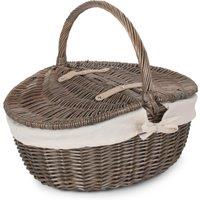 Red Hamper Wicker Antique Wash Finish Lined Oval Picnic Basket in White