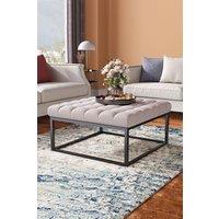 Living and Home Square Linen Footstool with Metal Frame in Beige