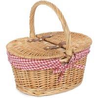 Red Hamper Wicker Child's Lined Oval Lidded Picnic Basket in Brown