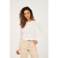 Brave Soul Women's Stitch Detail Crew Neck Cardigan in White | Size: XS