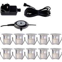 First Choice Lighting Set of 10 - 30mm IP67 Warm White LED Decking Kit with Photocell in Silver
