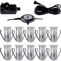 First Choice Lighting Set of 10 - 15mm IP67 Cool White LED Decking Kit with Photocell in Silver