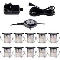 First Choice Lighting Set of 10 - 30mm Black IP67 Cool White LED Decking Kit with Photocell