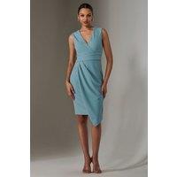 Jolie Moi Women's Sleeveless Wrap Front Midi Dress in Duck Egg Blue | Size: 12