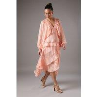Coast Women's Frill Midi Dress With Blouson Sleeve in Apricot | Size: 10