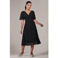 Jolie Moi Women's Petite Chiffon Pleated Midaxi Dress in Black | Size: 8