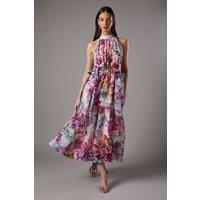 Coast Women's Printed Halter Tiered Maxi Dress With Bow Waist Detail | Size: 10