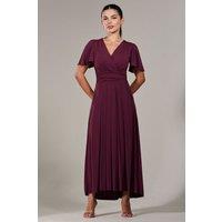 Jolie Moi Women's Short Sleeve Soft Silky Jersey Maxi Dress in Burgundy | Size: 10