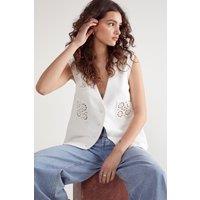 NastyGal Women's Crochet Insert Tailored Vest in Ivory | Size: 4