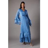 Flute Sleeve Jacquard Maxi Dress