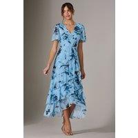 Jolie Moi Women's Mesh Print Frill Hem Midaxi Dress in Baby Blue | Size: 10