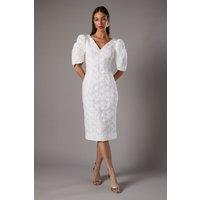 Floral Pleated Sleeve Pencil Dress