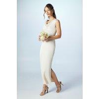 Cowl Detail Tie Shoulder Column Satin Bridesmaid Dress