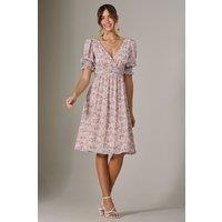 Jolie Moi Women's Puff Sleeve Midi Dress in Light Pink | Size: 16