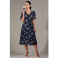 Jolie Moi Women's Petite Chiffon Pleated Midaxi Dress in Navy | Size: 8