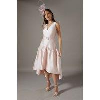 Coast Women's Drop Waist Satin Crepe Belted Midi Dress in Blush | Size: 10