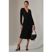 Jolie Moi Women's Plisse Long Sleeve Midi Dress in Black | Size: 10