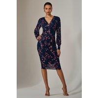 Jolie Moi Women's Mesh Long Sleeve Ruched Bodycon Dress | Size: 12