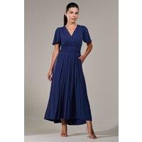 Jolie Moi Women's Short Sleeve Soft Silky Jersey Maxi Dress in Navy | Size: 6