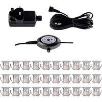 First Choice Lighting Set of 30 - 30mm IP67 Warm White LED Decking Kit with Photocell in Silver
