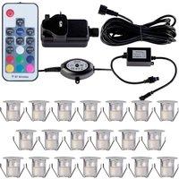 First Choice Lighting Set of 20 - 30mm IP67 Colour Changing LED Decking Kit with Photocell in Silver