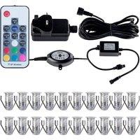 First Choice Lighting Set of 20 - 15mm IP67 Colour Changing LED Decking Kit with Photocell in Silver