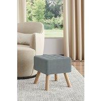 Grey Linen Padded Wooden Leg Square Footstool