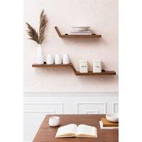 MH London Wall Shelf Shelves & Bookcases Set of 2 Solid Wood Floating Shelf Bookshelves - Large Penny in Walnut