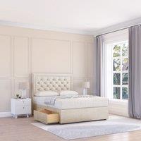 Sloomy Montana Plush Bed Set With 4 Drawers, Mattress & 26 Headboard in Cream | Size: King