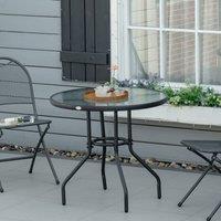 OUTSUNNY Outdoor Round Dining Table Tempered Glass Top w/ Parasol Hole 80cm in Black