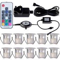 First Choice Lighting Set of 10 - 30mm IP67 Colour Changing LED Decking Kit with Photocell in Silver