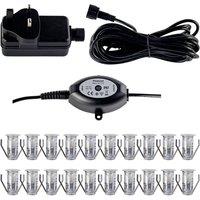 First Choice Lighting Set of 20 - 15mm IP67 Warm White LED Decking Kit with Photocell in Silver