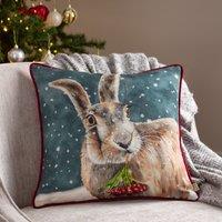 Evans Lichfield Christmas Hare Piped Cushion | Size: 43 cm x 43 cm