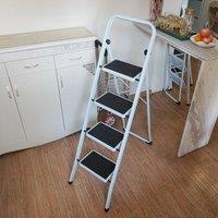 Gr8 Home Non Slip 4 Step Foldable Steel Folding Ladder in Off-White